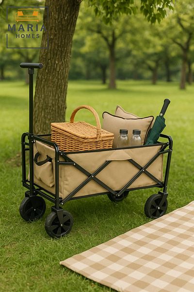 MARIA HOMES Foldable Utility Cart with Wheels – Outdoor Pull Trolley for Kids, Picnic, Garden, or Beach Use