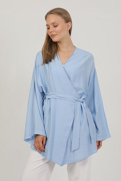 PASTELASTORE Natural Viscose Fabric Women's Kimono with Pockets and Belt 1168 – Collarless, Lightweight, Flowy, Summer Model