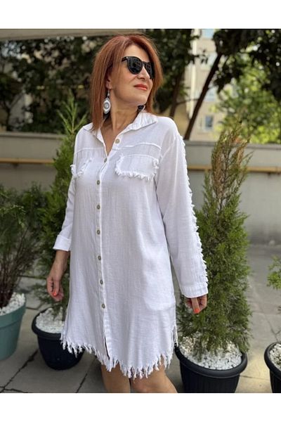 DenizEge Φούντα Λεπτομερές Τουνίκ/Φόρεμα Λευκό