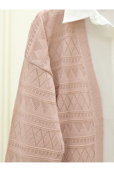 Modamorfo Mixed Patterned Openwork Knitwear Cardigan - Powder