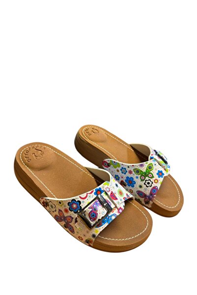 AFFECTİONE ortopedik topuk dikeni terliği ev terliği sokak terliği kelebek desen kahve taban