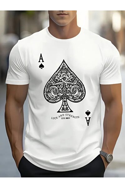 PARUNIV Tricou barbati casual, Luck and Strength,cu gat rotund si maneca scur...