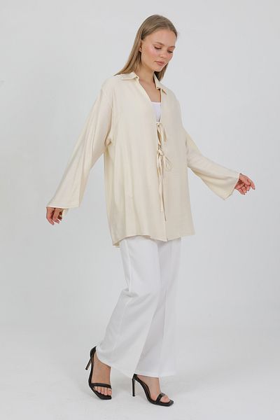 PASTELASTORE Natural Viscose Fabric Pocket Lace-Up Women's Kimono 1167 – Light, Flowing, Fluid, Summer Model