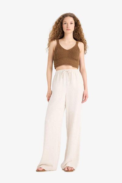 DeFacto New Season Wide Leg Pocket High Waist Standard Length Linen Blend Trousers