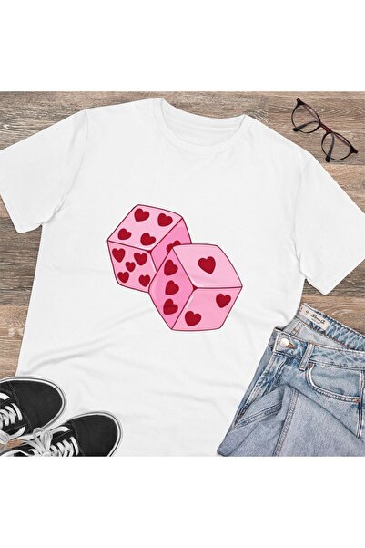 LADİJİTAL BASKI ÇÖZÜMLERİ Бяла тениска с щампа на зарчета