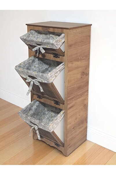 woodluck Ahşap Hasır Görünümlü Patates Soğan Sarımsak Kiler Dolabı (Atlantik Çam)