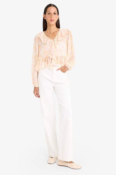 DeFacto Regular Fit Floral Chiffon Long Sleeve Blouse F4881Ax25Sm