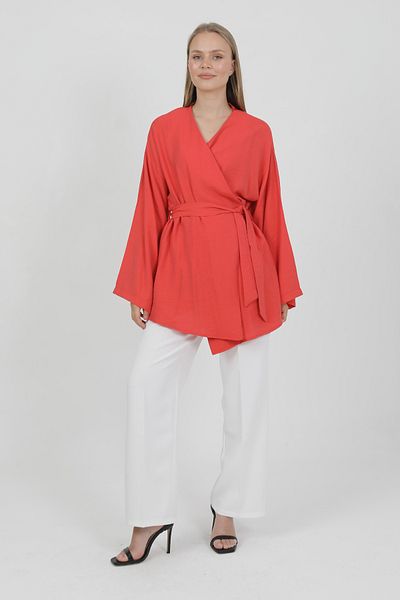 PASTELASTORE Natural Viscose Fabric Women's Kimono with Pockets and Belt 1168 – Collarless, Lightweight, Flowy, Summer Model