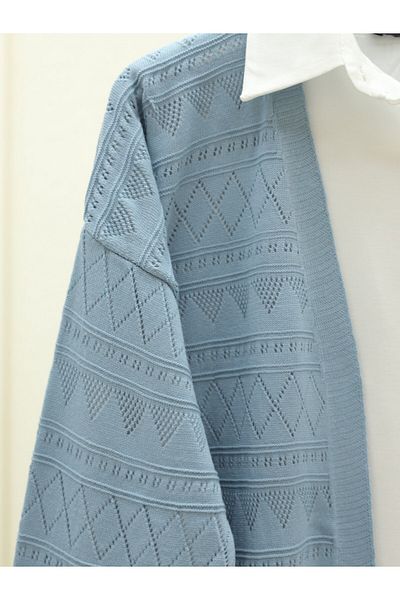 Modamorfo Mixed Patterned Openwork Knitwear Cardigan - Light Blue