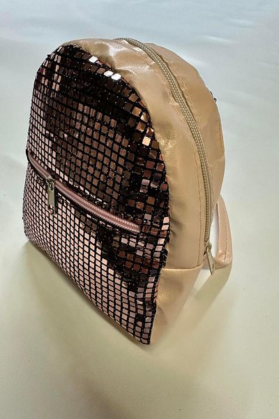 Hobigram Gold Detailed Square Sequin Children's Backpack Children's Accessory Backpack Children's Bag Model