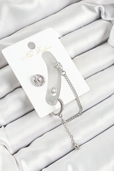 callerrons accessories طقم أقراط نسائية من حجر الزركون على شكل حلقة نحاسية فض...