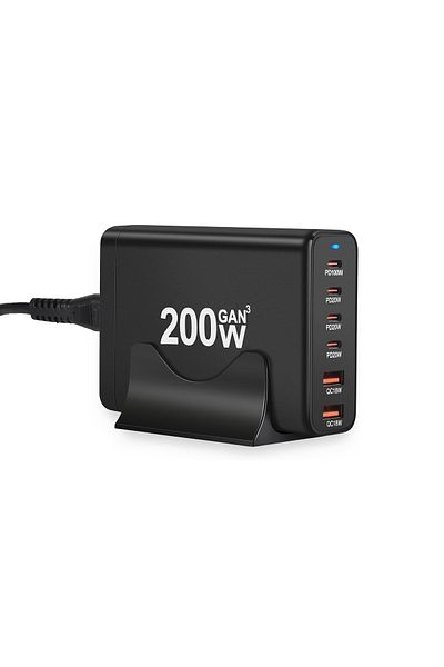 REDz Accessories G-B36 Power Station with 6 Ports, 200W, USB + Type-C, Adapter + EU Plug Cable, Black