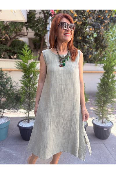 DenizEge Muslin Thick Strap Dress Green