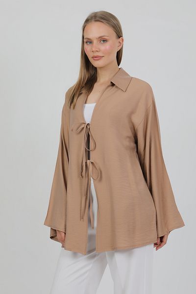 PASTELASTORE Natural Viscose Fabric Pocket Lace-Up Women's Kimono 1167 – Light, Flowing, Fluid, Summer Model