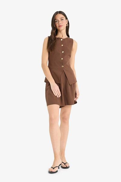 DeFacto New Season Fitted Crew Neck Linen Blended Blazer Vest