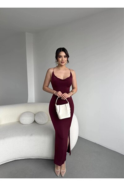 Butik Sandy Çapraz Sırt Detaylı Uzun Elbise