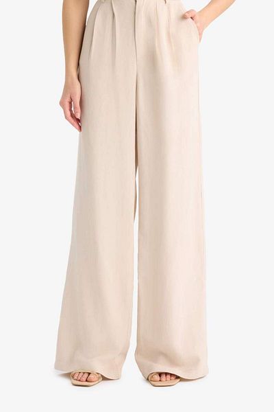 DeFacto New Season Wide Leg Linen Blended Trousers Regular Waist Wide Leg Pocket Zippered
