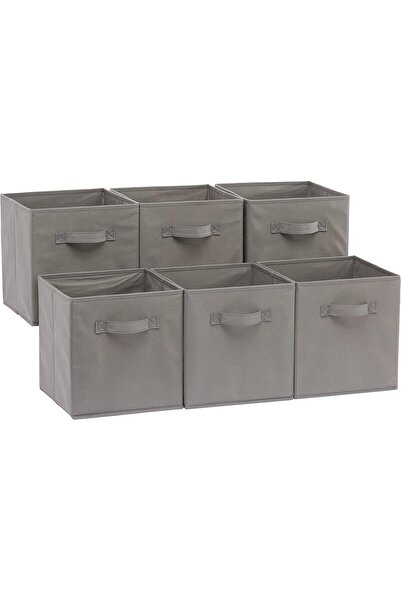 Amazon basics Collapsible Fabric Storage Cubes Organizer, 26.67 x 26.67 x 27.94 cm, Pack of 6, Gray