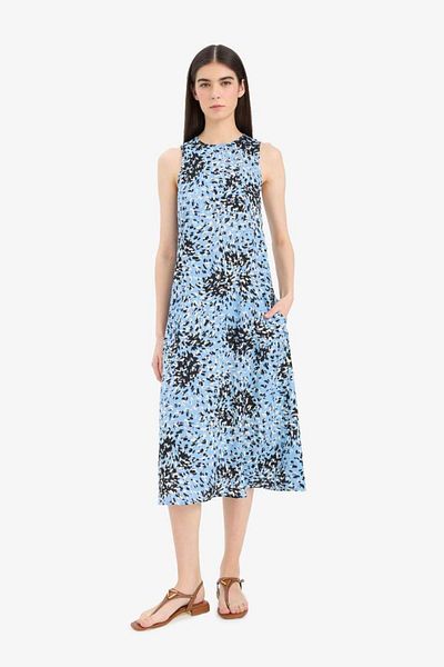 DeFacto Rochie midi fără mâneci, cu decolteu cu șalter, cu imprimeu floral, cu buzunare