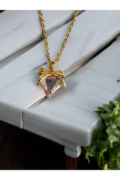 Herşey Nota قلادة نسائية على شكل قلب كريستال وردي – تفاصيل حجر الزركون، ستانل...