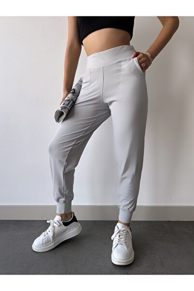 Bonne Maison Γυναικείο γκρι ψηλόμεσο ελαστικό Jogger φούτερ