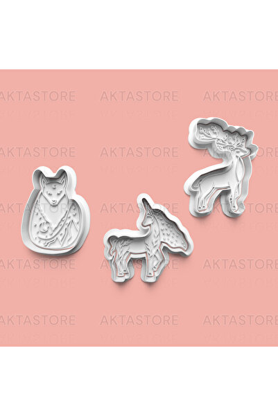 AKTASTORE مجموعة قوالب بسكويت الحيوانات السحرية وقوالب عجينة السكر مكونة من 3...