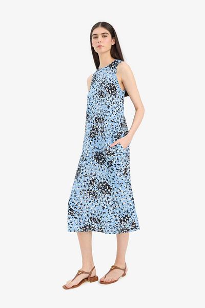 DeFacto Rochie midi fără mâneci, cu decolteu cu șalter, cu imprimeu floral, cu buzunare