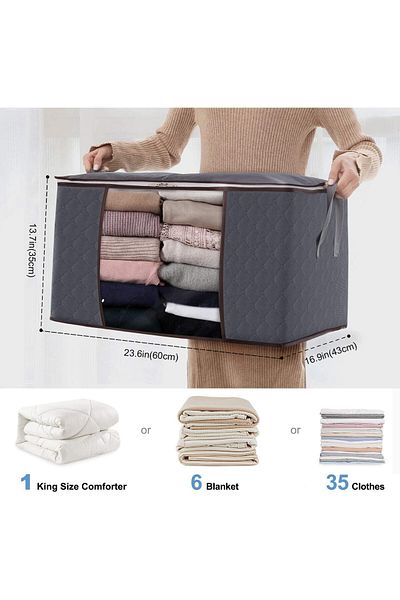 NEXIFY Large Capacity 3 Pack 90L Clothes Storage Bag Organizer with Reinforced Handle Thick Fab