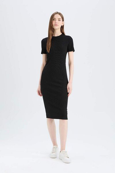 DeFacto New Season Bodycon Body Hugging Crew Neck Basic Plain Ribbed Camisole Short Sleeve Midi