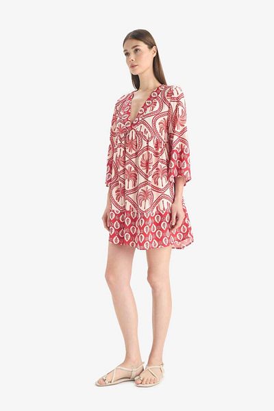 DeFacto New Season V-Neck Patterned Beach Dress-Fall in Love