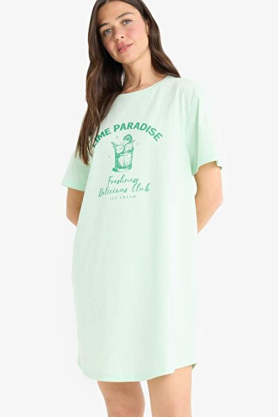 DeFacto Bisiklet Yaka Baskılı Kısa Kollu Gecelik-Fall in Love F5578AX25SM