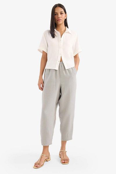 DeFacto New Season Tapered Fit High Waist Long Length Muslin Trousers