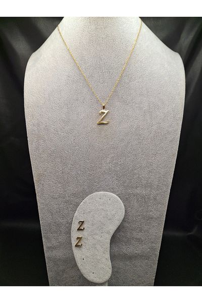 Han Ticarethane Gold Color Steel Letter Z Necklace and Earring Set