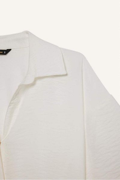 DeFacto New Season Cropped Fit Shirt Collar Linen Look Short Sleeve Blouse