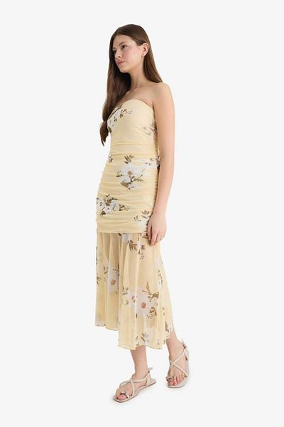 DeFacto Νέα σεζόν Coool Bodycon Bodycon Στράπλες με λουλουδάτο μοτίβο μάξι φόρεμα