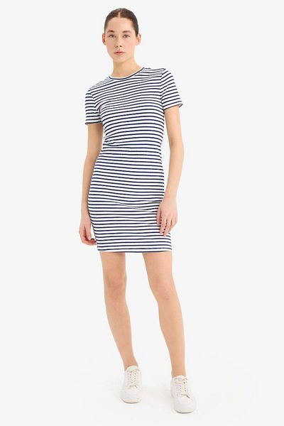 DeFacto New Season Coool Bodycon Body-Hugging Crew Neck Striped Ribbed Camisole Short Sleeve