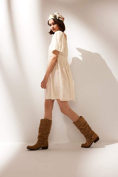 DeFacto New Season Square Neck Cotton Short Sleeve Mini Dress