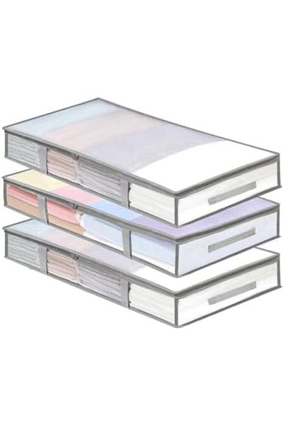 NEXIFY ECVV® 3-Pack Under Bed Storage Containers, Collapsible Fabric Boxes with Windows & Handles, Gray
