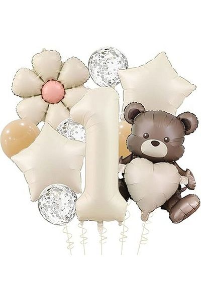 ÇITIPITISTORE Heart Bear Birthday Decoration Age Set with Daisy Foil Balloon