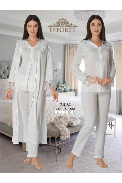 EM&FA TEKSTİL Pregnant Maternity Pajama Set with Robe