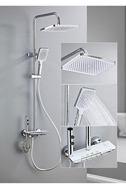 banyonatural Krom Beyaz Piyano Robot Tepe Duş Seti Yağmur Tepe Banyo 4 Tuşlu ...