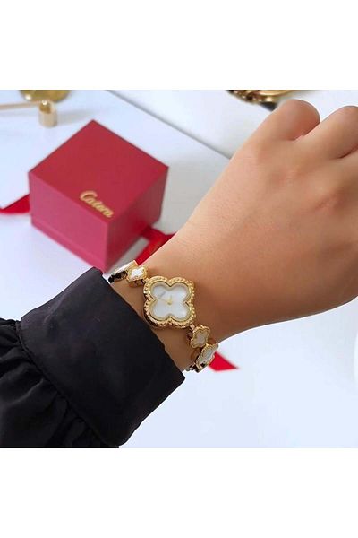 catera Women's watch with rose frame, gold-tone steel strap, and white dial