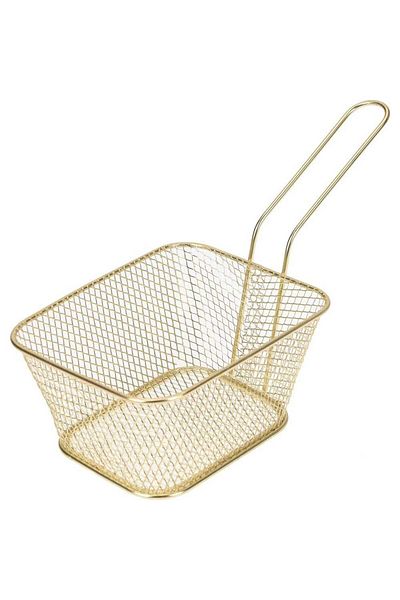 Excellent Houseware Gold potato serving basket, chrome steel, 14x10x7 cm, handle 10 cm