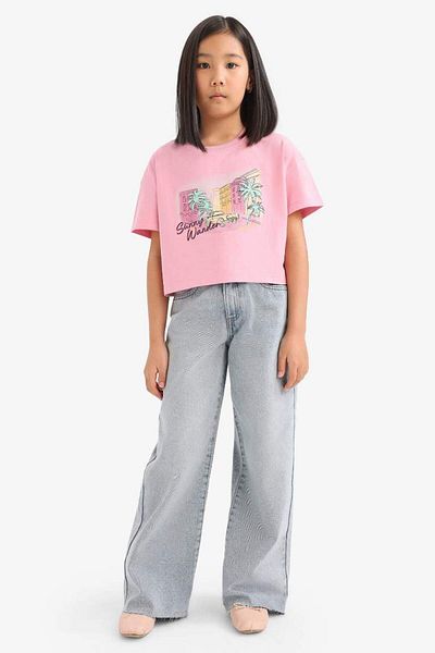 DeFacto New Season Girls' Crew Neck Slogan Printed Short Sleeve T-Shirt