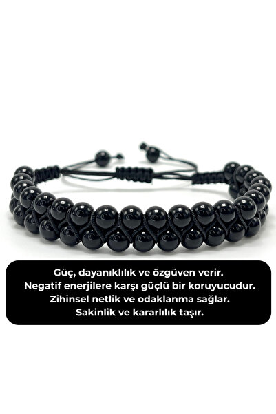 YILDIZ DOĞAL TAŞ SERTİFİKALI Oniks Çift Sıra Doğal Taş Makrome Bileklik Ayarl...