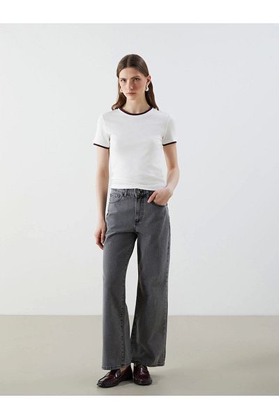 LC Waikiki Γυναικείο τζιν παντελόνι LCW Jeans Μαύρο Wideleg