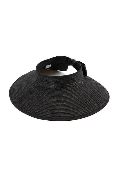 bacc Black Bow Wide Open Top Straw Visor Hat Bcnsv-2514624