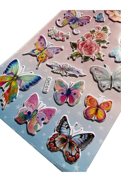 Pembe Pasaj Butterfly Sticker - Embossed Sticker for Children
