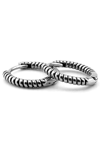 Solfera Auger Embossed Pattern Stainless Steel Unisex Women Men Earrings Er199
