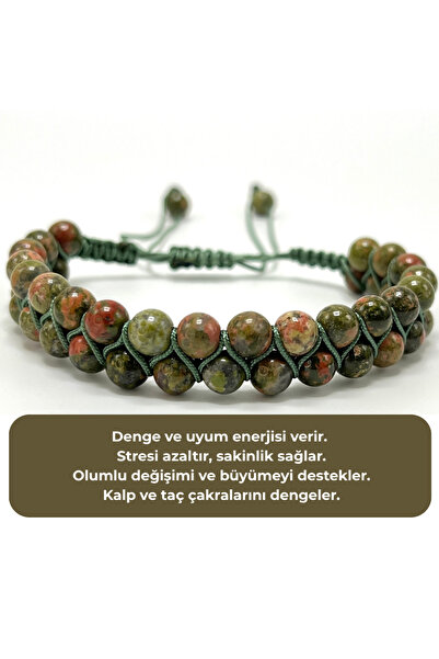 YILDIZ DOĞAL TAŞ SERTİFİKALI Unakit Çift Sıra Doğal Taş Makrome Bileklik Ayar...